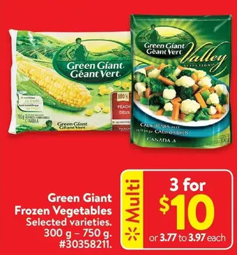 Walmart Green giant frozen vegetables offer