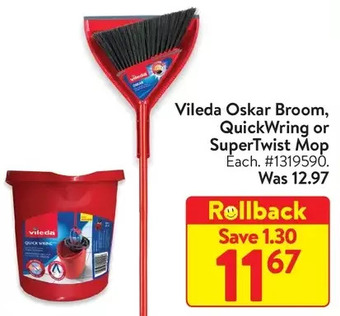 Walmart Vileda oskar broom, quickwring or supertwist mop offer