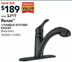 RONA Moen renzo 1-handle kitchen faucet offer