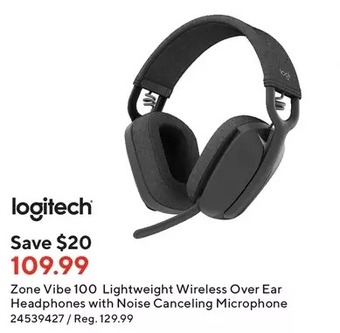 Staples Logitech zone vibe 100 lightweight wireless over ear headphones with noise canceling microphone offer
