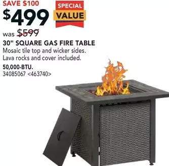 RONA 30 square gas fire table offer