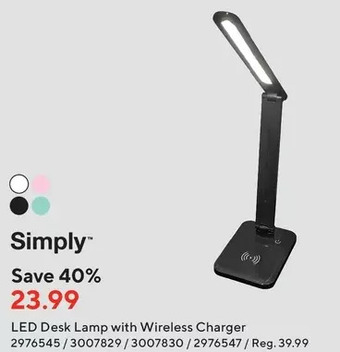 Staples Simply led desk lamp with wireless charger offer