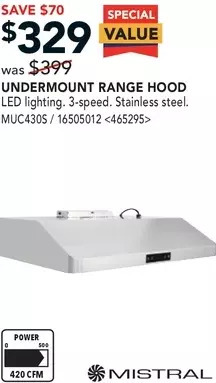 RONA Mistral undermount range hood offer