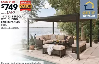 RONA 10' x 12' pergola with sliding fabric panels offer