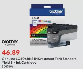 Staples Brother genuine lc406bks inkvestment tank standard yield blk ink cartridge offer