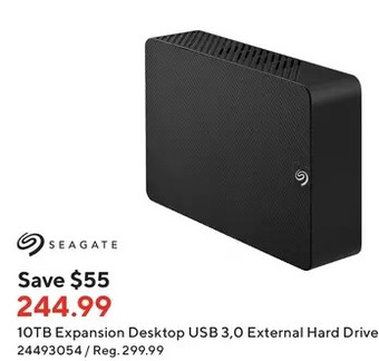 Staples Seagate 10tb expansion desktop usb 3,0 external hard drive offer