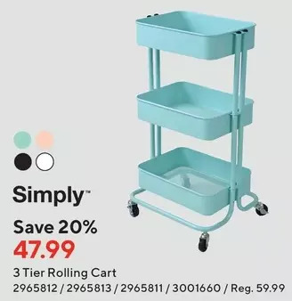 Staples Simply 3 tier rolling cart offer