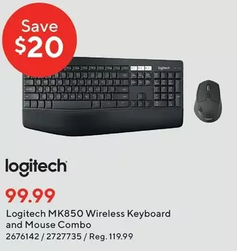Staples Logitech mk850 wireless keyboard and mouse combo offer