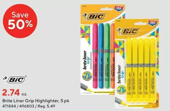 Staples Bic brite liner grip highlighter offer