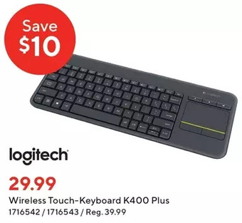Staples Logitech wireless touch-keyboard k400 plus offer