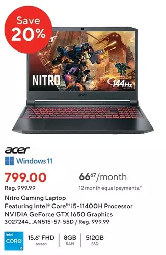 Staples Acer nitro gaming laptop offer