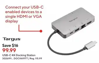 Staples Targus usb-c 4k docking station offer