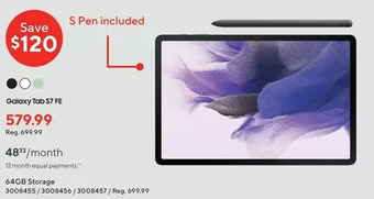 Staples Samsung galaxy tab s7 fe 64gb storage offer