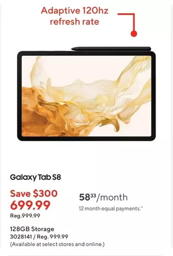 Staples Samsung galaxy tab s8 128gb storage offer