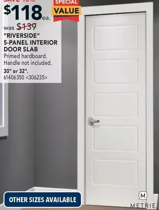 RONA Metrie riverside 5-panel interior door slab offer