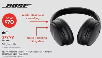 Staples Bose quietcomfort 45 wireless noise cancelling headphones offer