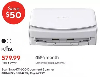Staples Fujitsu scansnap ix1600 document scanner offer
