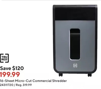 Staples Tru red 16-sheet micro-cut commercial shredder offer
