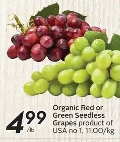 Sobeys Organic Red or Green Seedless offer