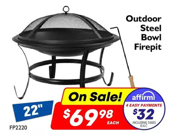 Outdoor steel bowl firepit