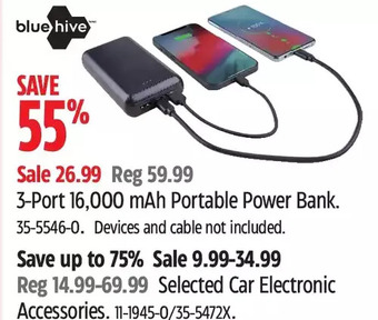 Canadian Tire Bluehive 3-port 16,000 mah portable power bank | car electronic accessories offer