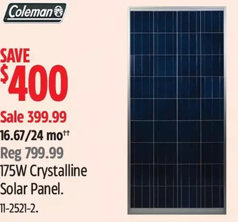 Canadian Tire Coleman 175w crystalline solar panel offer