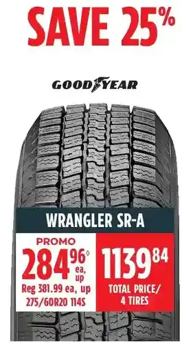 Canadian Tire Good year wrangler sr-a tire offer