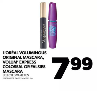 Real Canadian Superstore L'oréal voluminous original mascara, volum' express colossal or falsies mascara offer