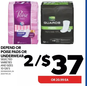 Real Canadian Superstore Depend or poise pads or underwear offer