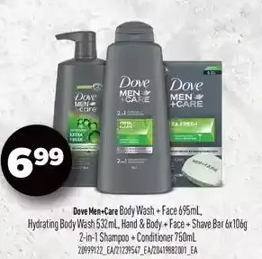 Real Canadian Superstore Dove men+care body wash + face, hydrating body wash, hand & body + face + shave bar 2-in-1 shampoo + conditioner offer