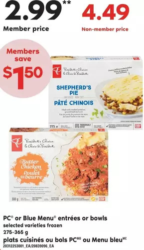 Independent Grocer Pc or blue menu entrees or bowls offer