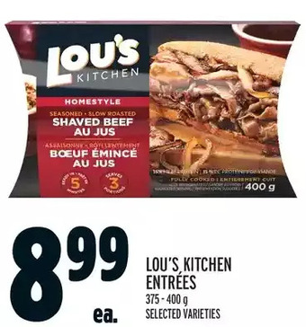 Metro Lou's kitchen entrées offer
