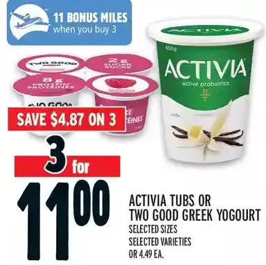 Metro Activia tubs or two good greek yogourt offer
