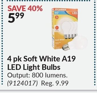 Princess Auto 4 pk Soft White A19 LED Light Bulbs offer