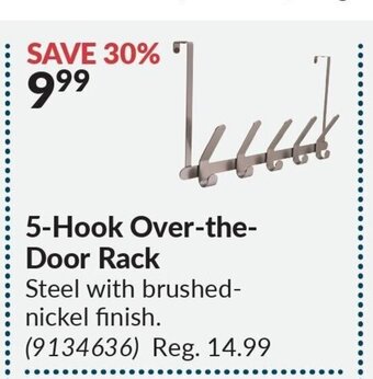 Princess Auto 5-Hook Over-the-Door Rack offer