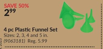 Princess Auto 4 pc Plastic Funnel Set offer