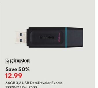 Staples Kingston 64gb 3.2 usb datatraveler exodia offer