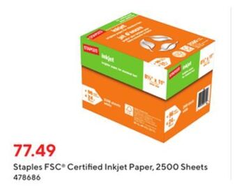 Staples Staples fsc-certified inkjet paper 2500 sheets offer