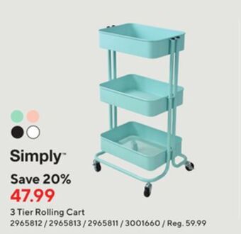 Staples Simply 3 tier rolling cart - teal offer