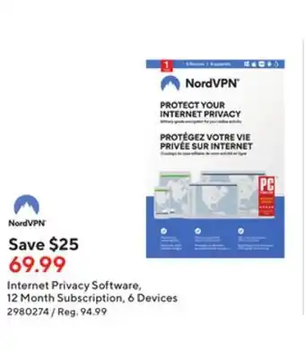 Staples Nordvpn internet privacy software - 12 month subscription offer