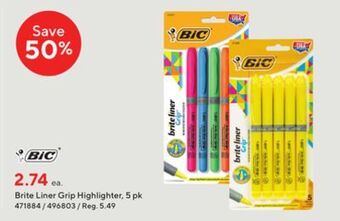 Staples Bic brite liner grip highlighter - 5 pk offer
