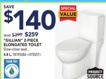 Lowe's Project source gillian 2-piece elongated toilet 4.8 l offer