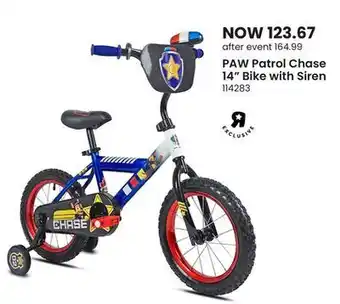 Toys R us Paw patrol chase 14 bike with siren offer