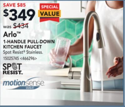 Lowe's Moen arlo 1-handle pull-down kitchen faucets offer