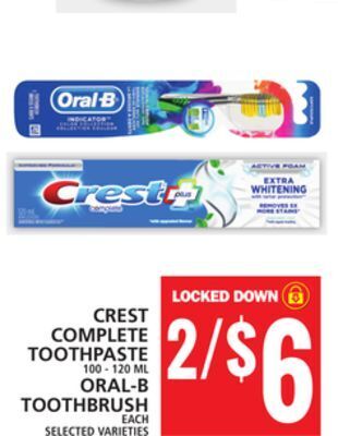 Food Basics Crest complete toothpaste or oral-b toothbrush offer