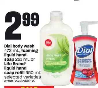Loblaws Dial body wash 473 ml, foaming liquid hand soap 221 ml or life brand® liquid hand soap refill 950 ml offer