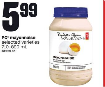 Loblaws Pc® mayonnaise, 710-890 ml offer