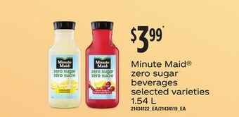 Loblaws Minute maid zero sugar beverages 1.54 l offer