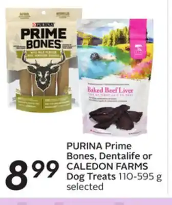 Sobeys Purina prime bones, dentalife or caledon farms dog treats offer