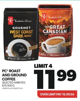 Real Canadian Superstore Pc® roast and ground coffee, 875/930 g offer